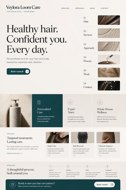 Healthcare website design for United States, showing a clear opening, service information, supporting content, and a focused inquiry action.