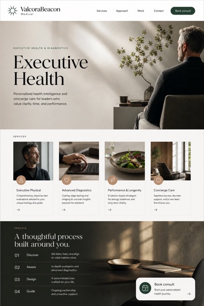 Healthcare website design for United States, showing a clear opening, service information, supporting content, and a focused inquiry action.