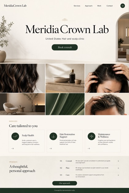 Healthcare website design for United States, showing a clear opening, service information, supporting content, and a focused inquiry action.