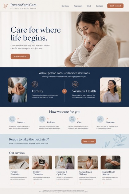 Healthcare website design for United States, showing a clear opening, service information, supporting content, and a focused inquiry action.