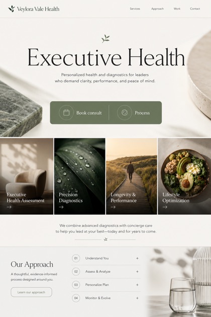 Healthcare website design for United States, showing a clear opening, service information, supporting content, and a focused inquiry action.