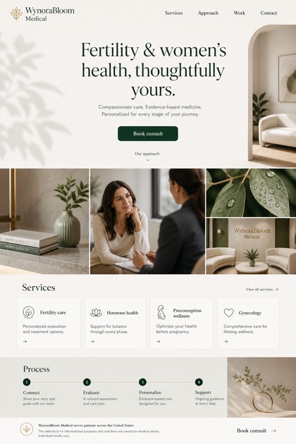 Healthcare website design for United States, showing a clear opening, service information, supporting content, and a focused inquiry action.