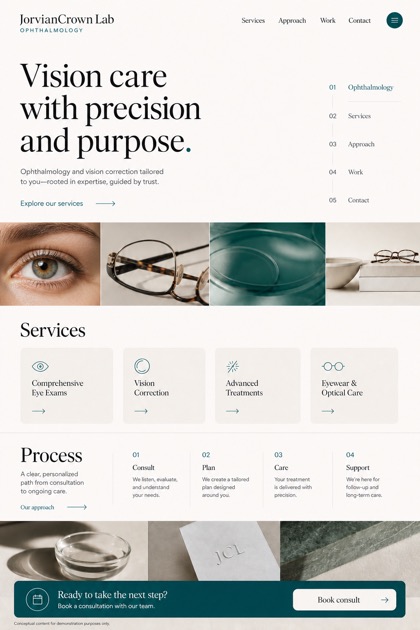 Healthcare website design for United States, showing a clear opening, service information, supporting content, and a focused inquiry action.