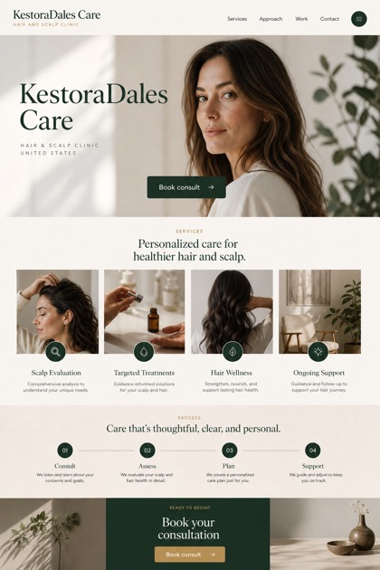 Healthcare website design for United States, showing a clear opening, service information, supporting content, and a focused inquiry action.