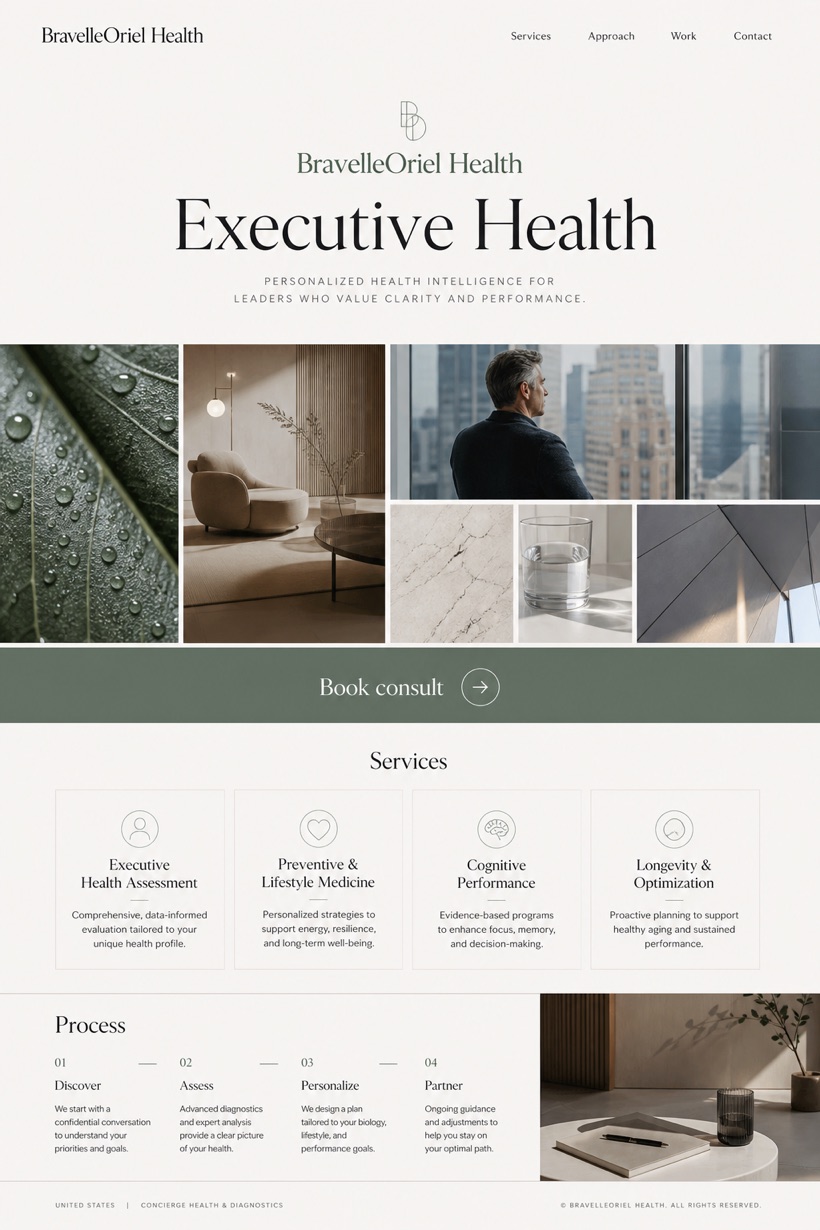 Healthcare website design for United States, showing a clear opening, service information, supporting content, and a focused inquiry action.