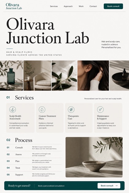 Healthcare website design for United States, showing a clear opening, service information, supporting content, and a focused inquiry action.