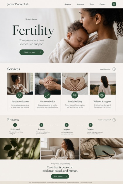 Healthcare website design for United States, showing a clear opening, service information, supporting content, and a focused inquiry action.