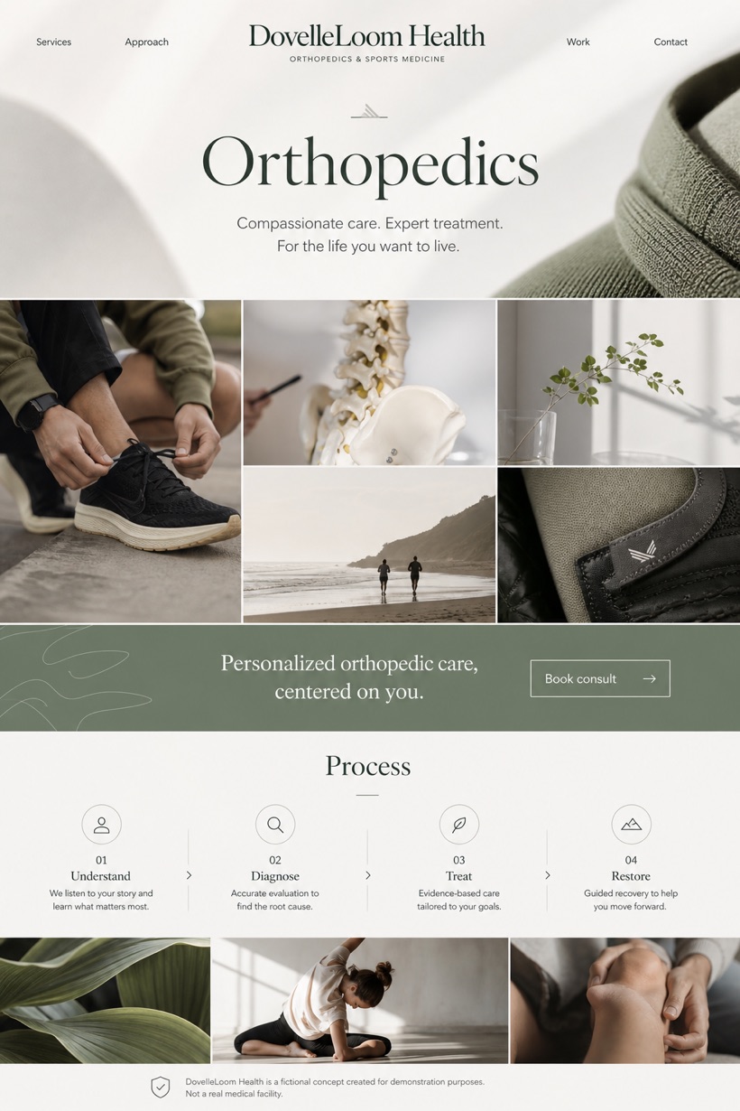 Healthcare website design for United States, showing a clear opening, service information, supporting content, and a focused inquiry action.