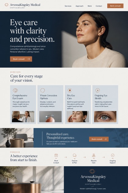 Healthcare website design for United States, showing a clear opening, service information, supporting content, and a focused inquiry action.
