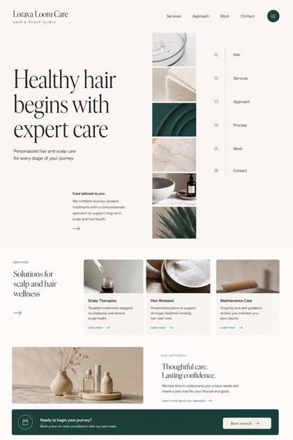 Healthcare website design for United States, showing a clear opening, service information, supporting content, and a focused inquiry action.