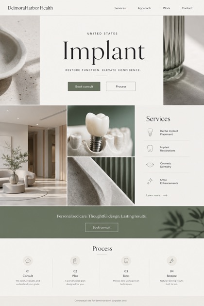 Healthcare website design for United States, showing a clear opening, service information, supporting content, and a focused inquiry action.