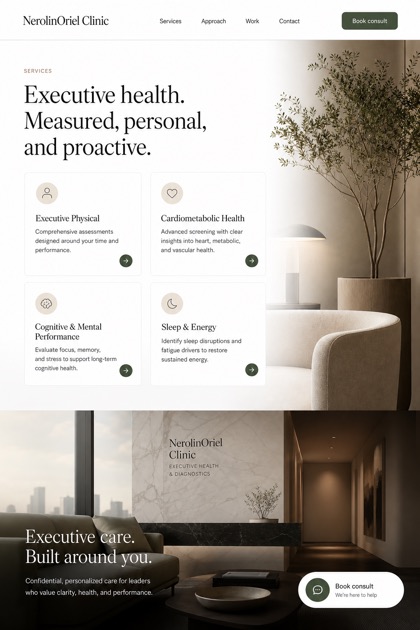 Healthcare website design for United States, showing a clear opening, service information, supporting content, and a focused inquiry action.