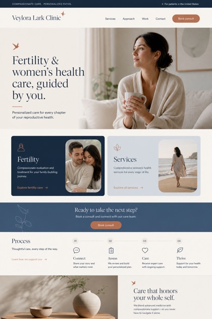 Healthcare website design for United States, showing a clear opening, service information, supporting content, and a focused inquiry action.