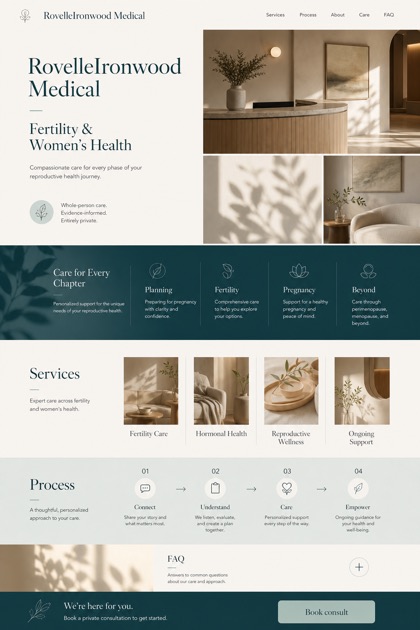 Healthcare website design for United States, showing a clear opening, service information, supporting content, and a focused inquiry action.