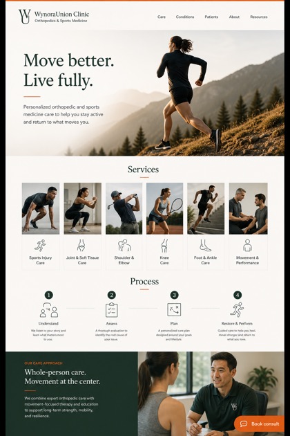 Healthcare website design for United States, showing a clear opening, service information, supporting content, and a focused inquiry action.