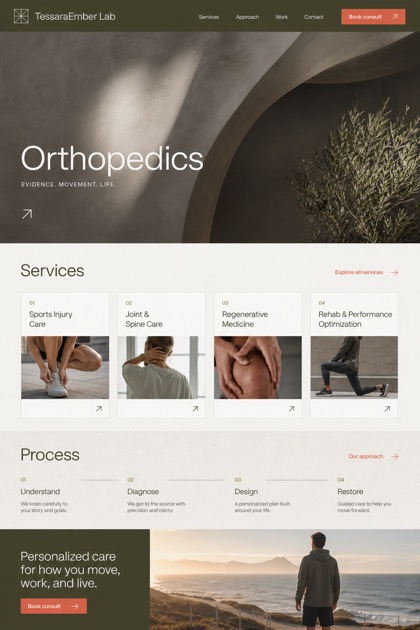 Healthcare website design for United States, showing a clear opening, service information, supporting content, and a focused inquiry action.