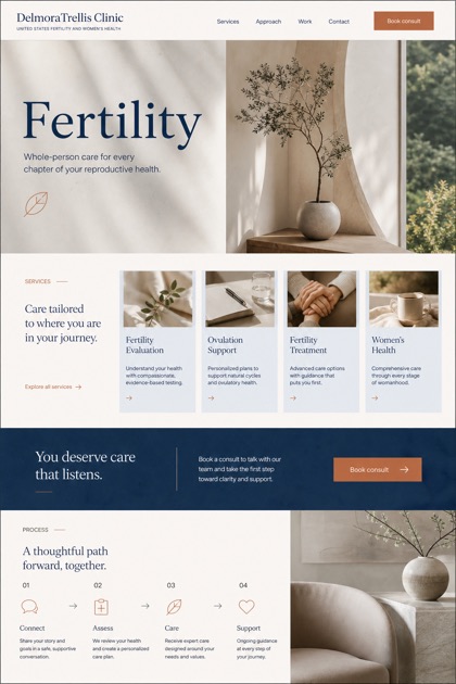Healthcare website design for United States, showing a clear opening, service information, supporting content, and a focused inquiry action.