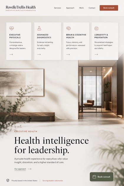 Healthcare website design for United States, showing a clear opening, service information, supporting content, and a focused inquiry action.