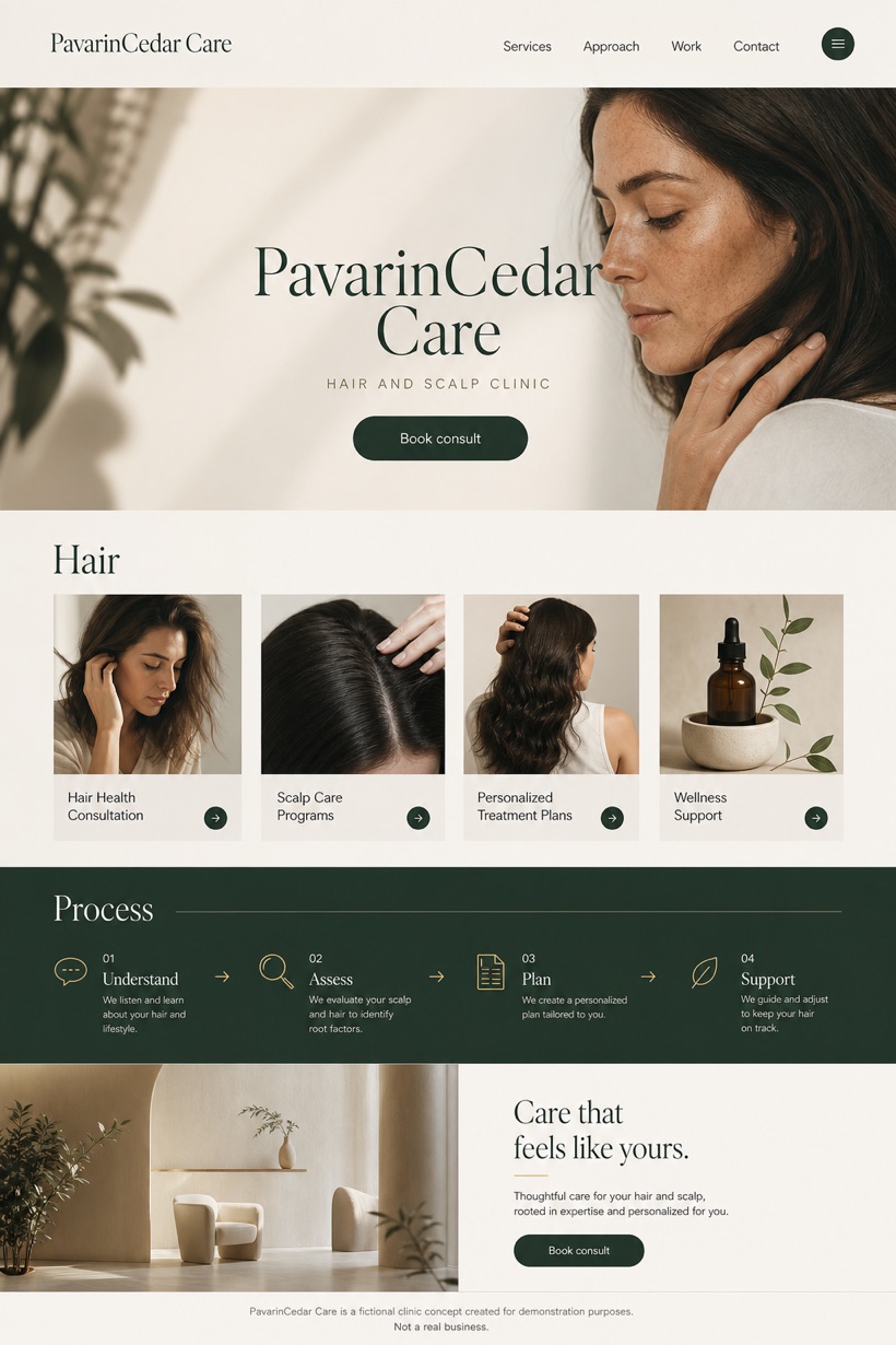 Healthcare website design for United States, showing a clear opening, service information, supporting content, and a focused inquiry action.