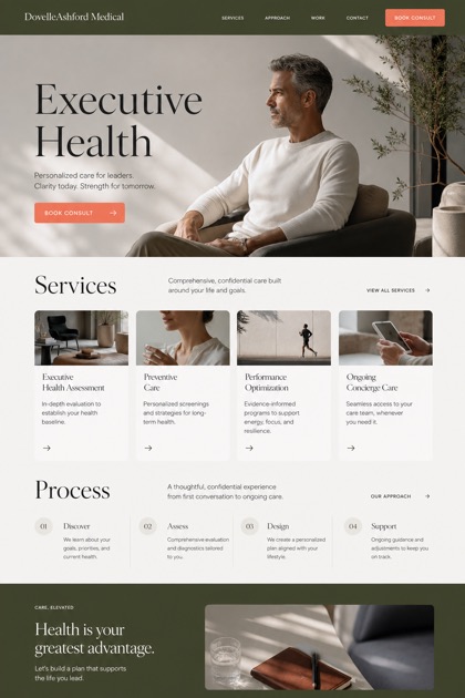 Healthcare website design for United States, showing a clear opening, service information, supporting content, and a focused inquiry action.