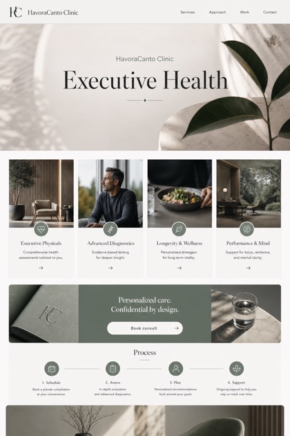 Healthcare website design for United States, showing a clear opening, service information, supporting content, and a focused inquiry action.