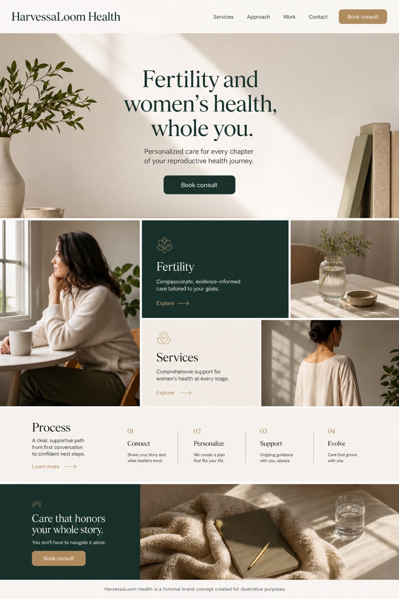 Healthcare website design for United States, showing a clear opening, service information, supporting content, and a focused inquiry action.