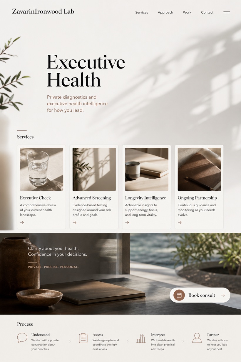 Healthcare website design for United States, showing a clear opening, service information, supporting content, and a focused inquiry action.