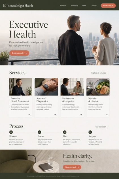 Healthcare website design for United States, showing a clear opening, service information, supporting content, and a focused inquiry action.