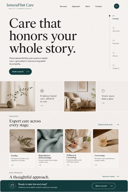 Healthcare website design for United States, showing a clear opening, service information, supporting content, and a focused inquiry action.
