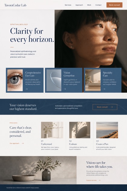 Healthcare website design for United States, showing a clear opening, service information, supporting content, and a focused inquiry action.