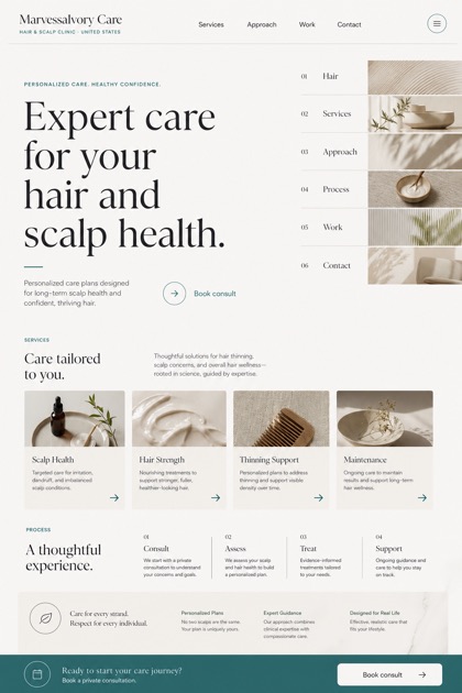 Healthcare website design for United States, showing a clear opening, service information, supporting content, and a focused inquiry action.