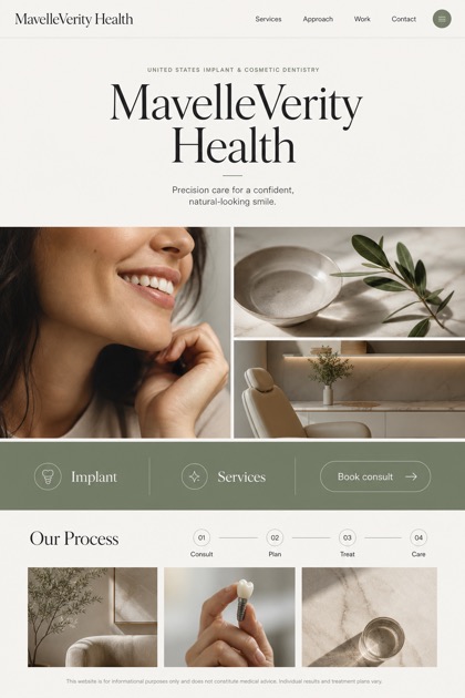 Healthcare website design for United States, showing a clear opening, service information, supporting content, and a focused inquiry action.