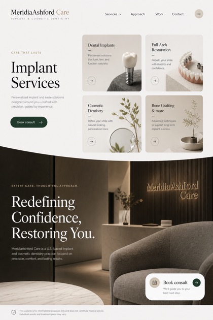 Healthcare website design for United States, showing a clear opening, service information, supporting content, and a focused inquiry action.