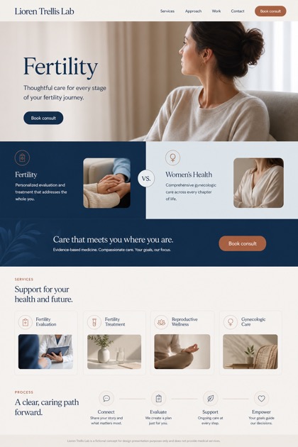 Healthcare website design for United States, showing a clear opening, service information, supporting content, and a focused inquiry action.