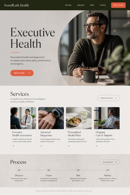 Healthcare website design for United States, showing a clear opening, service information, supporting content, and a focused inquiry action.