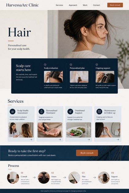 Healthcare website design for United States, showing a clear opening, service information, supporting content, and a focused inquiry action.
