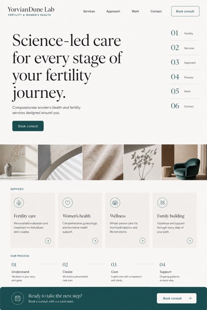 Healthcare website design for United States, showing a clear opening, service information, supporting content, and a focused inquiry action.