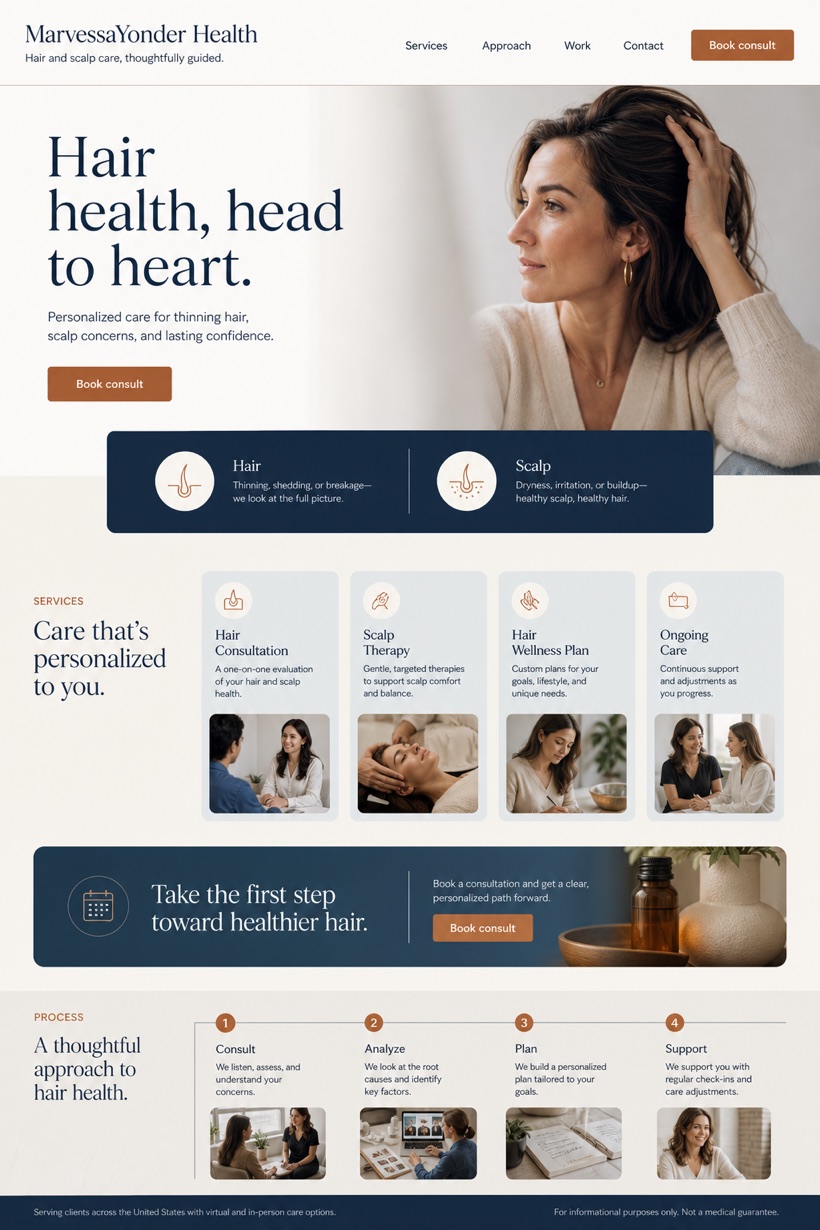 Healthcare website design for United States, showing a clear opening, service information, supporting content, and a focused inquiry action.