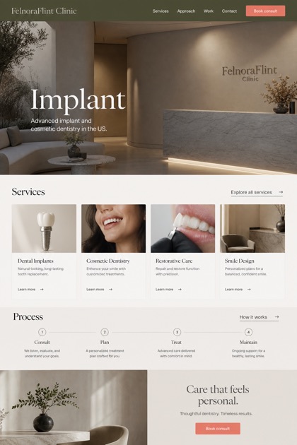 Healthcare website design for United States, showing a clear opening, service information, supporting content, and a focused inquiry action.