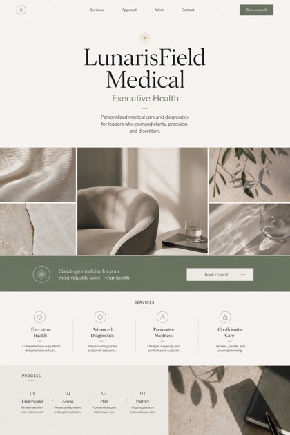 Healthcare website design for United States, showing a clear opening, service information, supporting content, and a focused inquiry action.