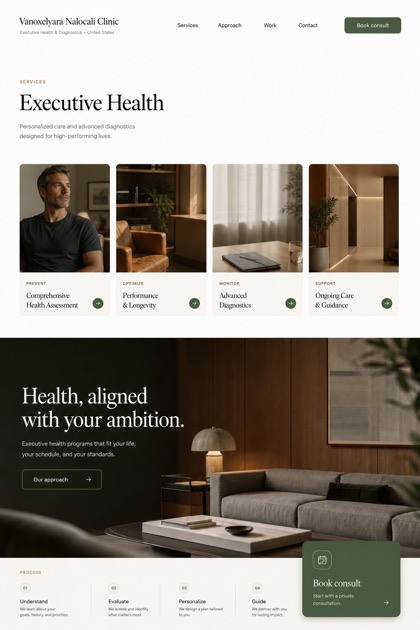 Healthcare website design for United States, showing a clear opening, service information, supporting content, and a focused inquiry action.