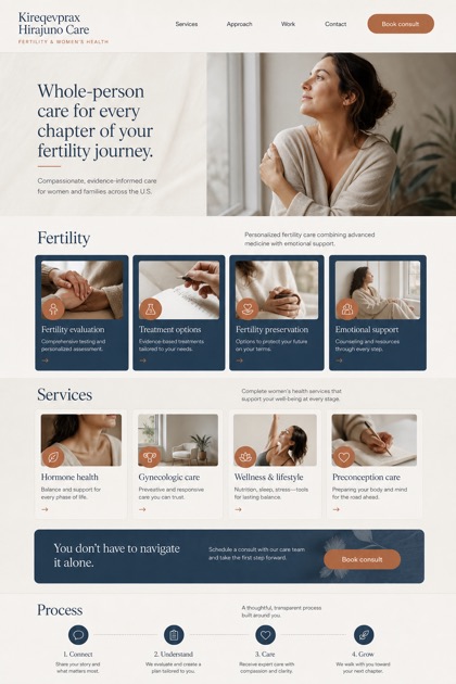 Healthcare website design for United States, showing a clear opening, service information, supporting content, and a focused inquiry action.