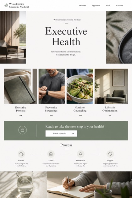 Healthcare website design for United States, showing a clear opening, service information, supporting content, and a focused inquiry action.