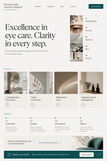 Healthcare website design for United States, showing a clear opening, service information, supporting content, and a focused inquiry action.