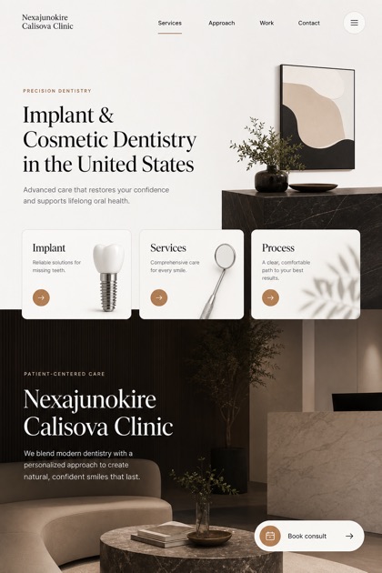 Healthcare website design for United States, showing a clear opening, service information, supporting content, and a focused inquiry action.