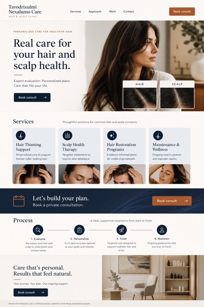 Healthcare website design for United States, showing a clear opening, service information, supporting content, and a focused inquiry action.