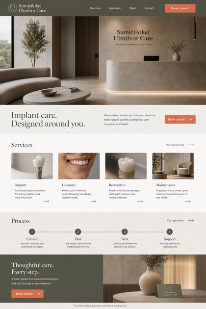 Healthcare website design for United States, showing a clear opening, service information, supporting content, and a focused inquiry action.