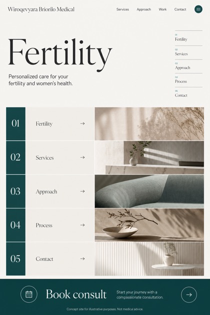 Healthcare website design for United States, showing a clear opening, service information, supporting content, and a focused inquiry action.