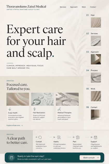 Healthcare website design for United States, showing a clear opening, service information, supporting content, and a focused inquiry action.