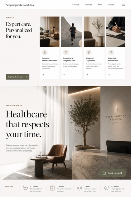 Healthcare website design for United States, showing a clear opening, service information, supporting content, and a focused inquiry action.